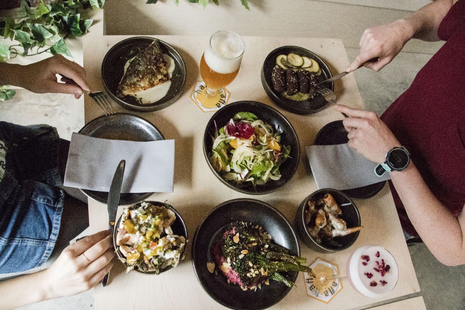 A table of sharing dishes at Hafla Hafla